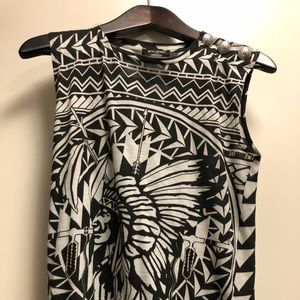 Balmain black and white Indian Tank Top w/ silver